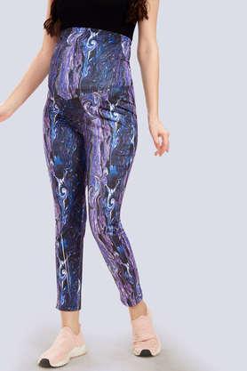 printed polyester regular fit women's leggings - blue
