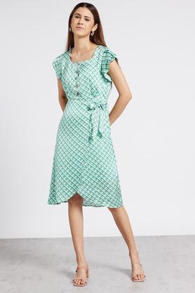 printed polyester regular fit women's midi dress - green