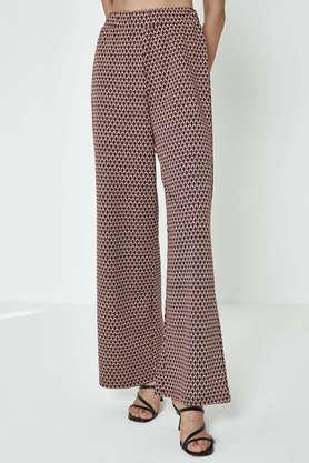 printed polyester regular fit women's pants - maroon