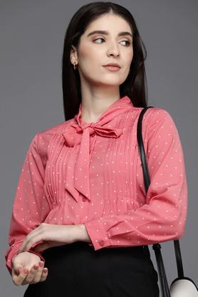printed polyester regular fit women's shirt - peach