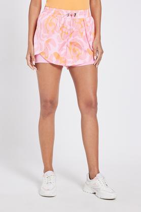 printed polyester regular fit women's shorts - pink