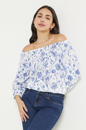 printed polyester regular fit women's top - blue