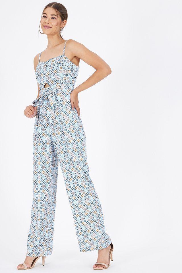 printed polyester regular fit womens jumpsuit