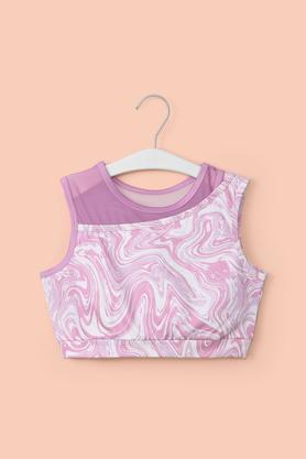 printed polyester round neck girl's top - pink