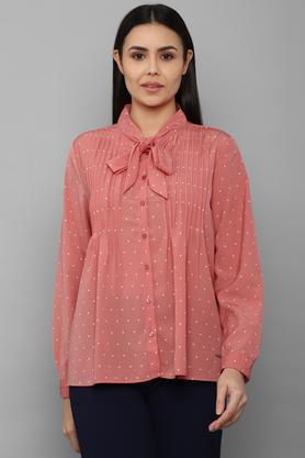 printed polyester round neck women's casual shirt - peach