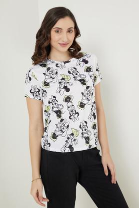 printed polyester round neck women's top - multi