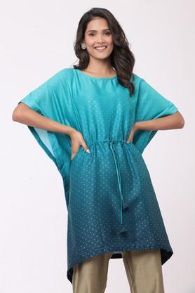 printed polyester round neck women's tunic - sea green