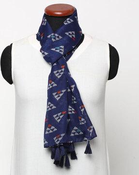 printed polyester scarf with tassels accent