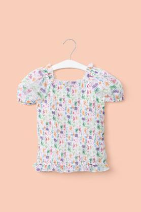 printed polyester square neck girl's top - multi