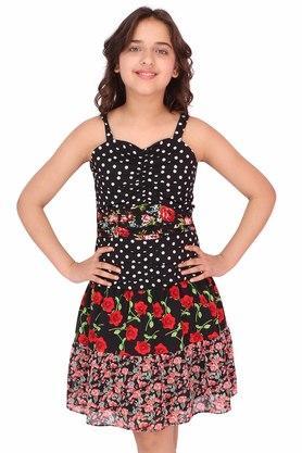 printed polyester sweetheart neck girls casual wear dress - black