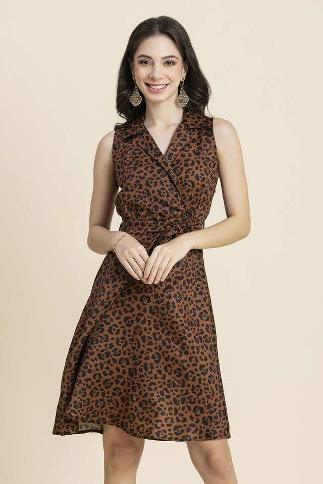 printed polyester v-neck womens midi dress