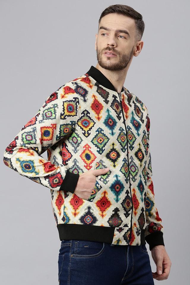 printed polyester viscose collared mens jacket