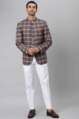 printed polyester viscose regular fit men's suit - d38whit purple