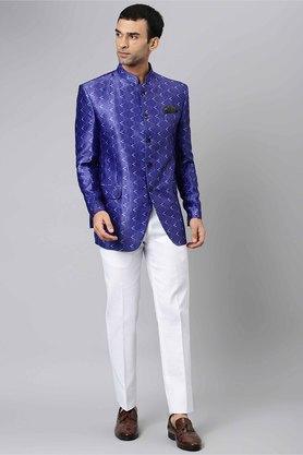 printed polyester viscose regular fit men's suit - d39whit blue