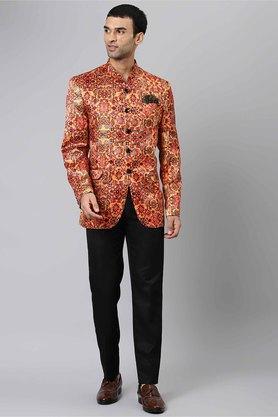 printed polyester viscose regular fit men's suit - d41blac yellow