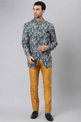 printed polyester viscose regular fit men's suit - d49must green