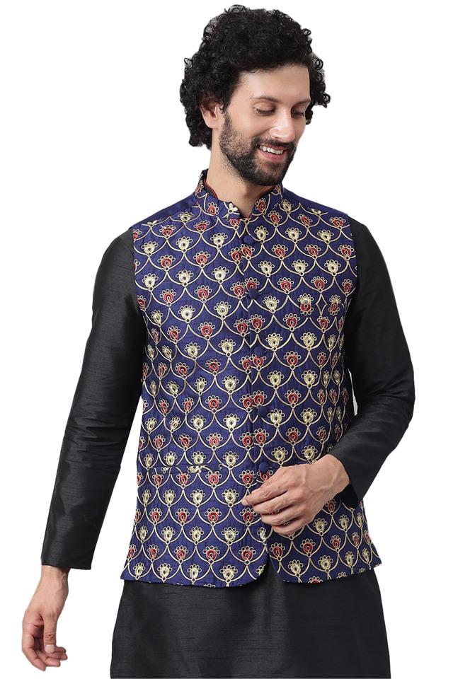 printed polyester viscose regular fit mens nehru jacket