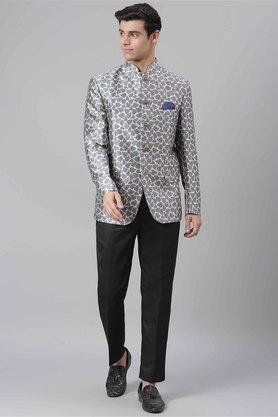 printed polyester viscose regular fit mens suit - d137bla grey