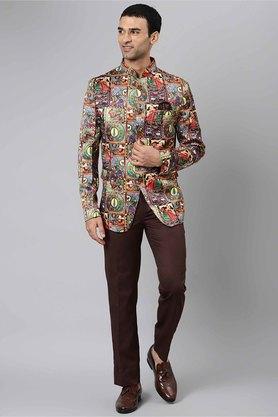 printed polyester viscose regular fit mens suit - d43choc brown