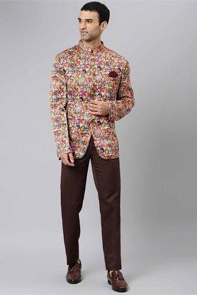 printed polyester viscose regular fit mens suit - d44choc brown