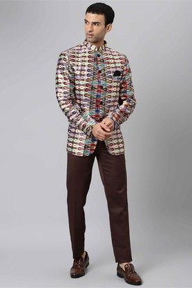 printed polyester viscose regular fit mens suit - d45choc brown