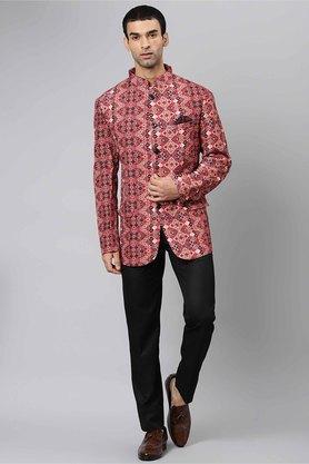 printed polyester viscose regular fit mens suit - d46blac brown