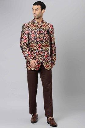 printed polyester viscose regular fit mens suit - d47choc brown
