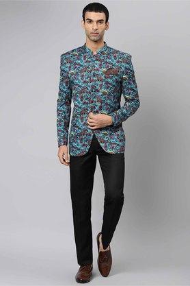 printed polyester viscose regular fit mens suit - d50blac green