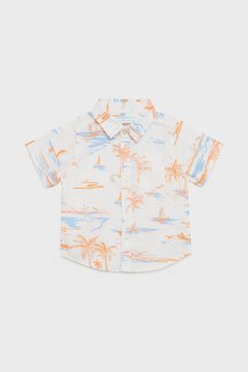 printed poplin collared infant boys shirt - multi