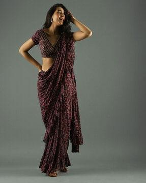 printed pre-draped saree