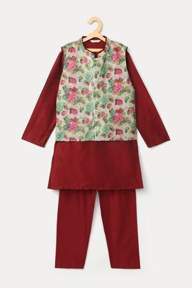 printed pst mandarin boys kurta pyjama jacket set - pink