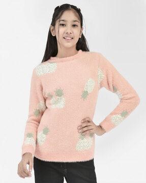 printed pullover with ribbed hem