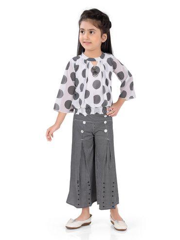 printed pure cotton top and palazzo for girls - black (set of 2)