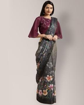 printed pure linen saree