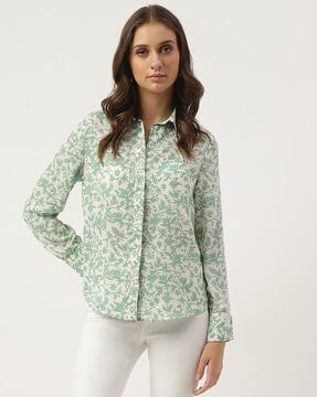 printed pure poly collar neck blouse