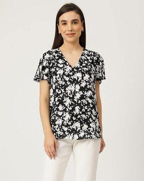 printed pure poly v-neck top