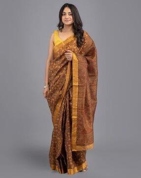 printed pure silk banarasi handloom saree