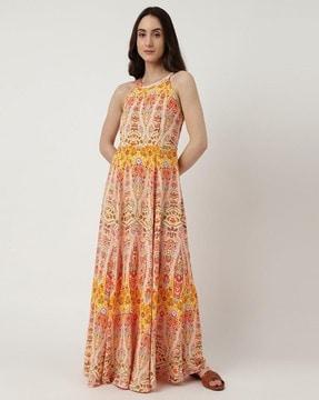 printed pure viscose maxi dress