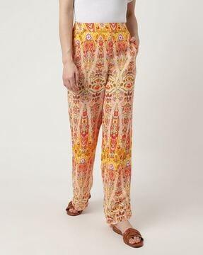 printed pure viscose straight fit trousers