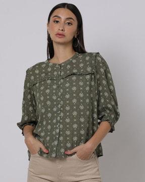 printed rayon blouse with ruffle details
