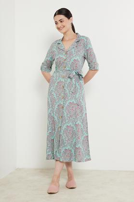 printed rayon collar neck women's ethnic dress - mouse