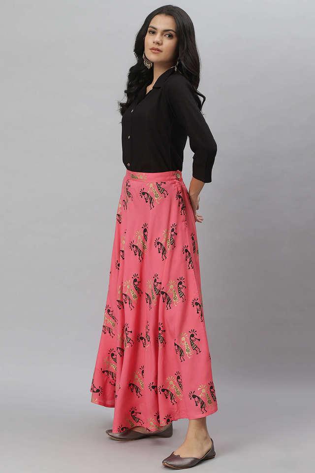 printed rayon collar neck womens skirt kurta dupatta set