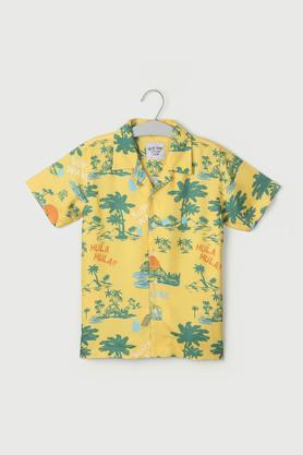 printed rayon collared boys shirt - yellow