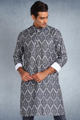 printed rayon collared men's casual kurta - multi