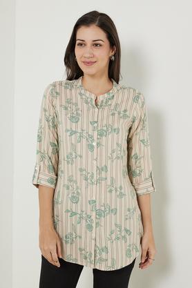 printed rayon collared women's tunic - natural