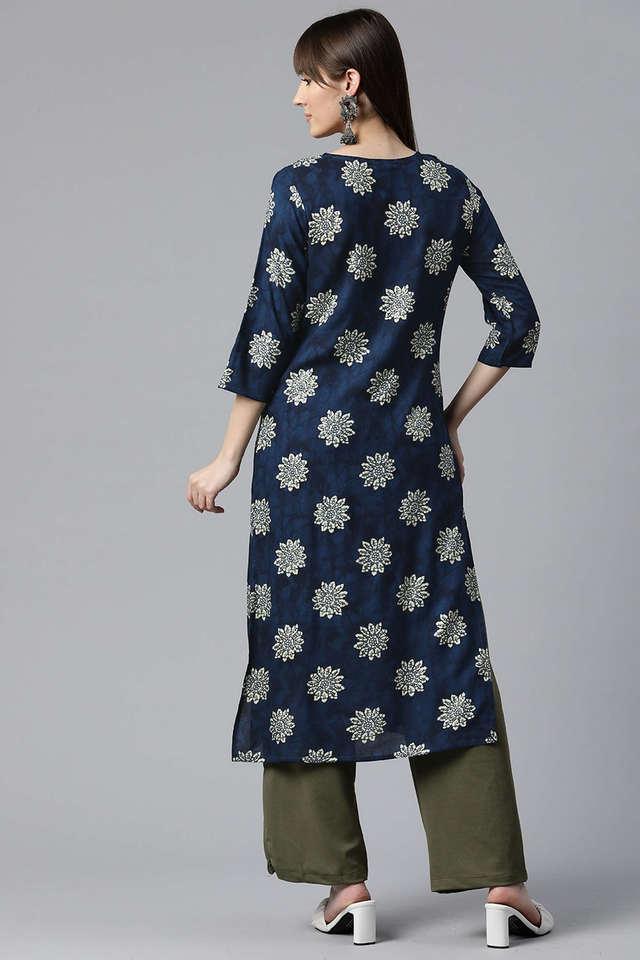 printed rayon collared womens festive wear kurta