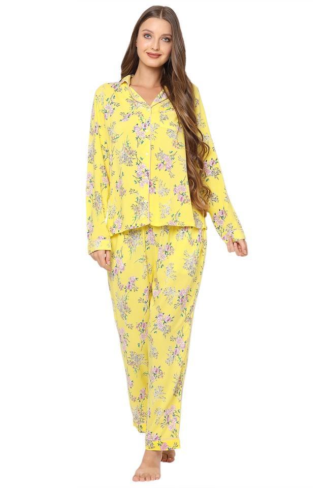 printed rayon collared womens nighty