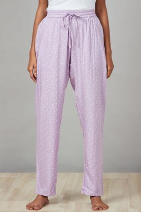 printed rayon full length womens night wear pyjamas - lilac