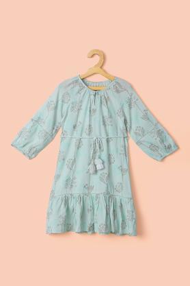 printed rayon girl's festive wear dress - aqua