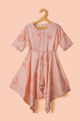 printed rayon girl's festive wear dress - peach